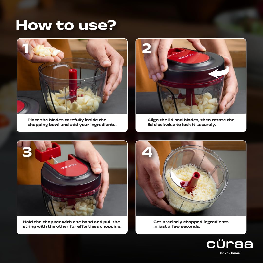 CÜRAA ChopLab Lite Manual Vegetable Chopper for Kitchen Use  900ml (Red)