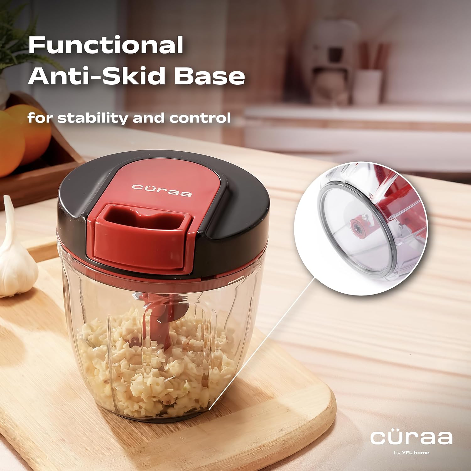 CÜRAA ChopLab Lite Manual Vegetable Chopper for Kitchen Use  900ml (Red)