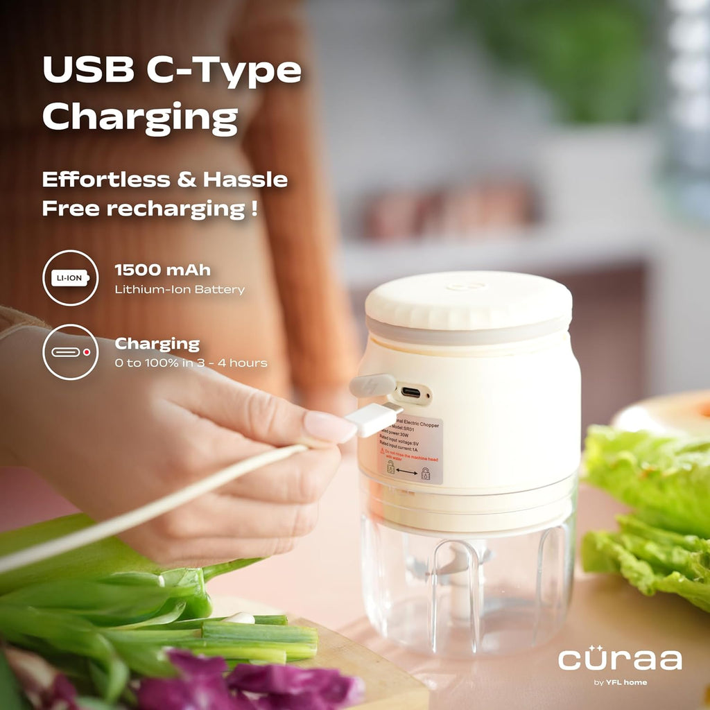 CÜRAA ChopLab Neo USB Vegetable Chopper for Kitchen Use 250ml (Beige)