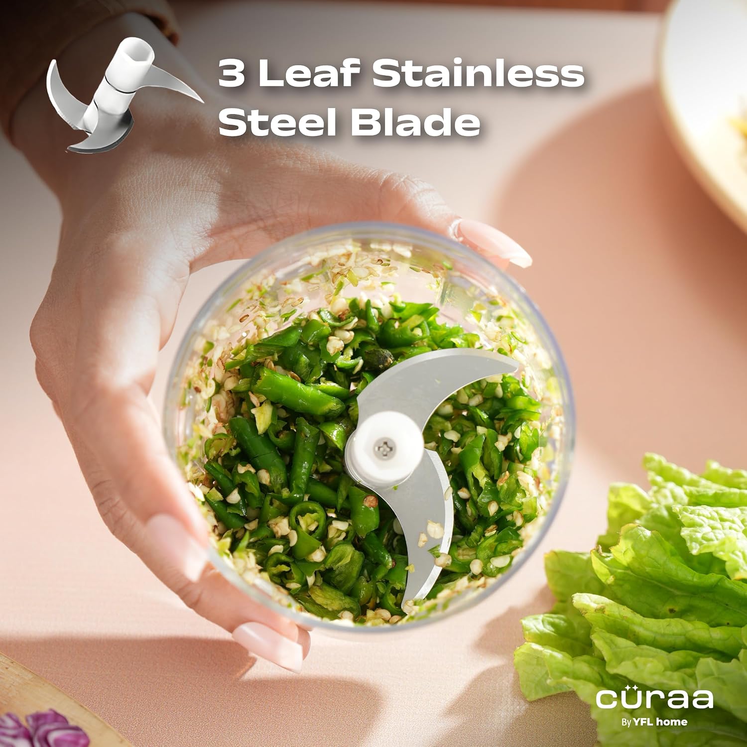 CÜRAA ChopLab Neo USB Vegetable Chopper for Kitchen Use 250ml (Beige)