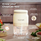 CÜRAA ChopLab Neo USB Vegetable Chopper for Kitchen Use 250ml (Beige)