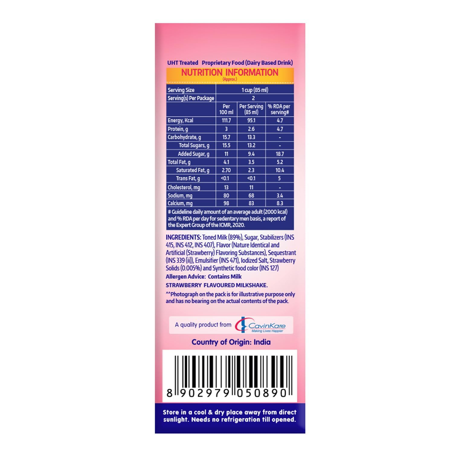 Cavin's Strawberry Milkshake 180ml