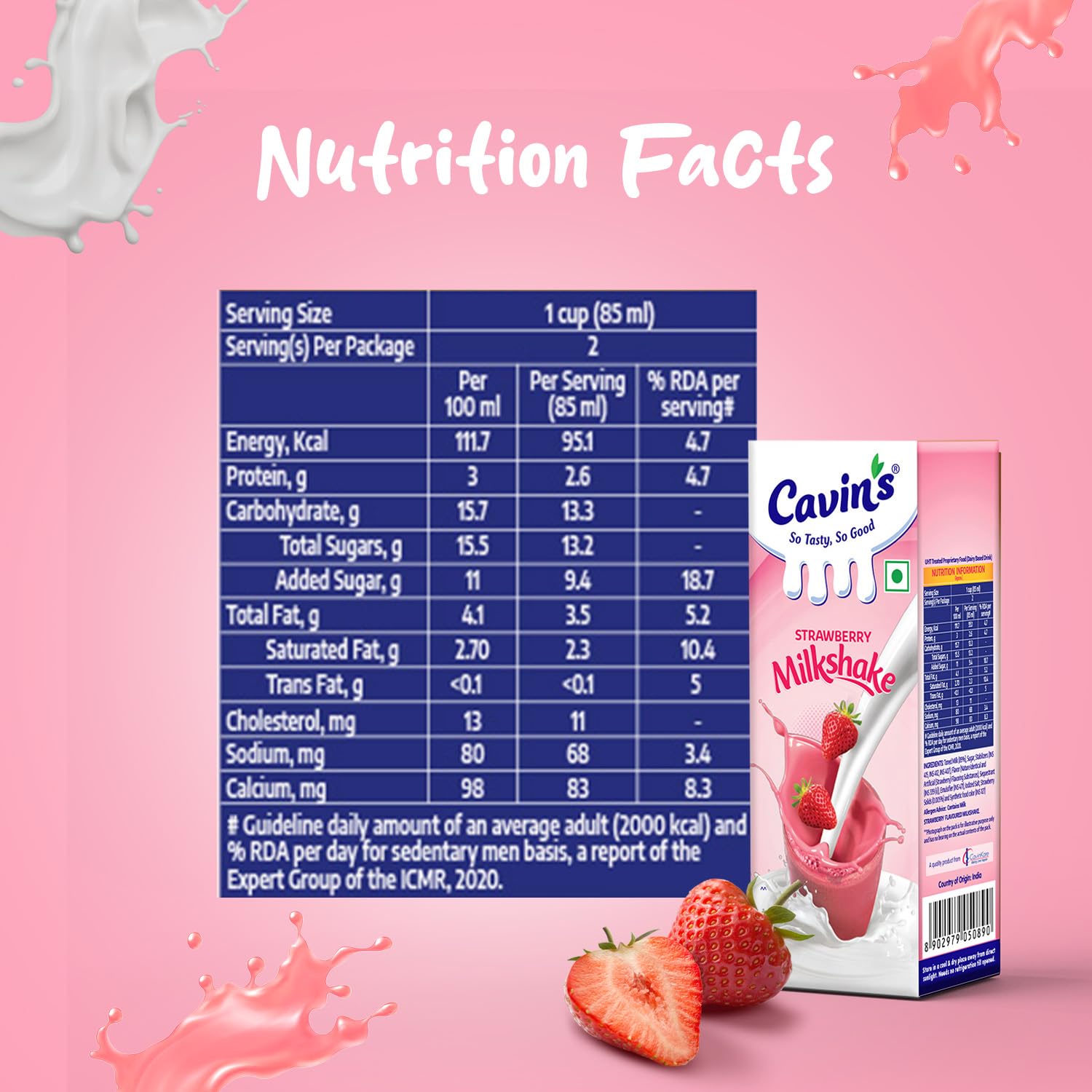Cavin's Strawberry Milkshake 180ml