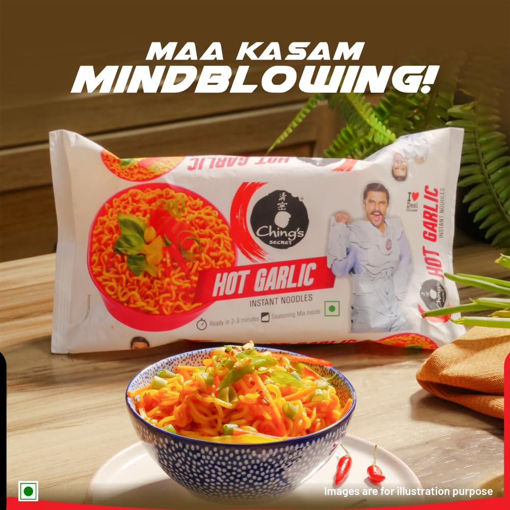Ching’s Hot Garlic Flavour Instant Noodles, Desi Chinese Flavour, Vegetarian, 240g