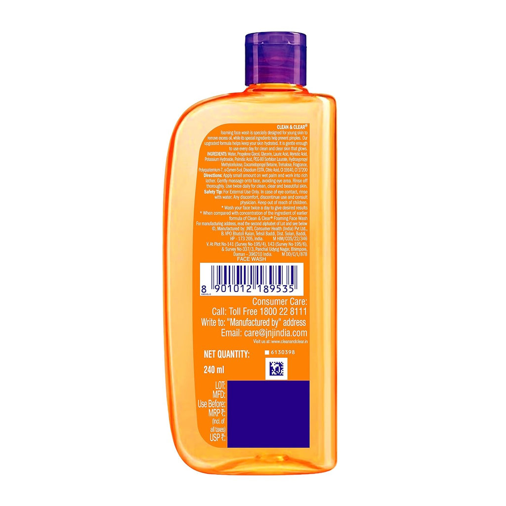Clean & Clear Foaming Facewash for Oily Skin, Brown, 240ml