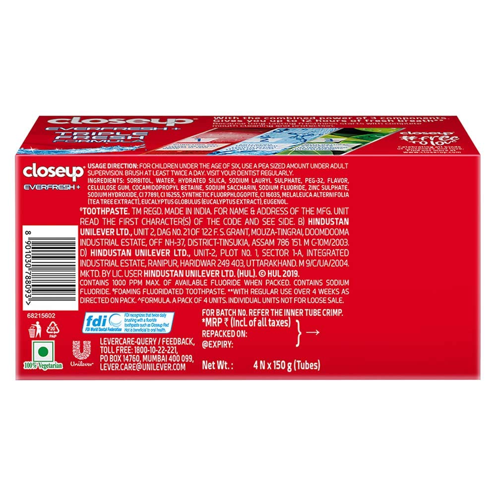 Closeup Everfresh+ Anti-Germ Gel Toothpaste Red Hot, 150 gm (Pack of 4)
