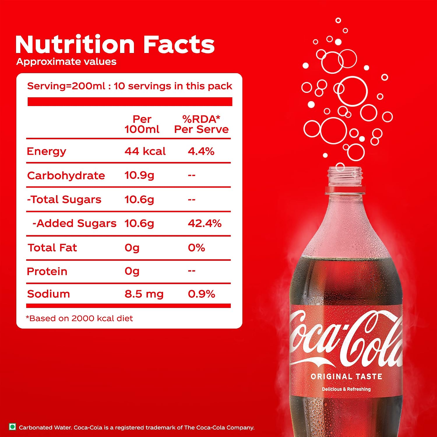 Coca-Cola Original Taste Cola Soft Drink Pet Bottle, 2 Liter