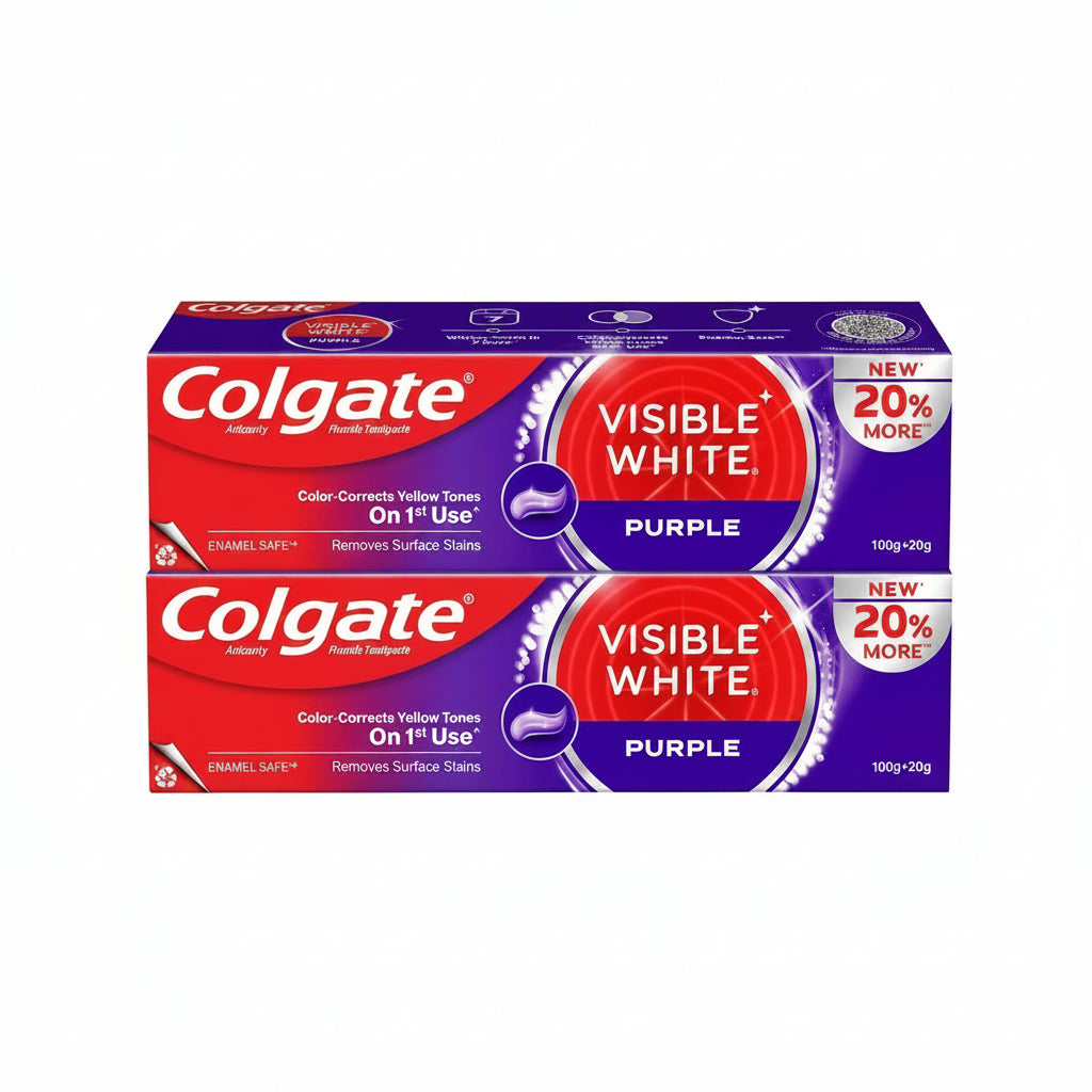 Colgate Visible White Purple Toothpaste for Teeth Whitening (200 + 40g) combo pack