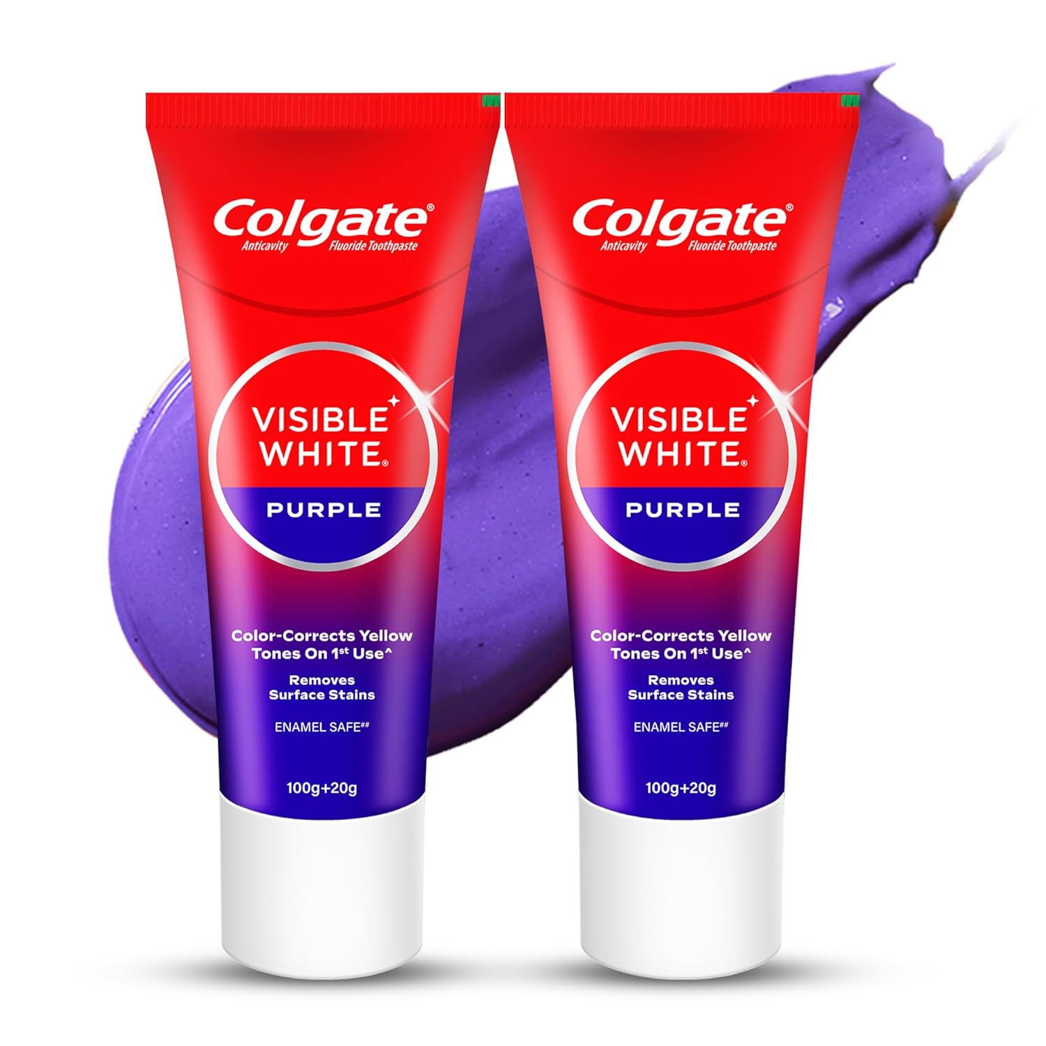 Colgate Visible White Purple Toothpaste for Teeth Whitening (200 + 40g) combo pack
