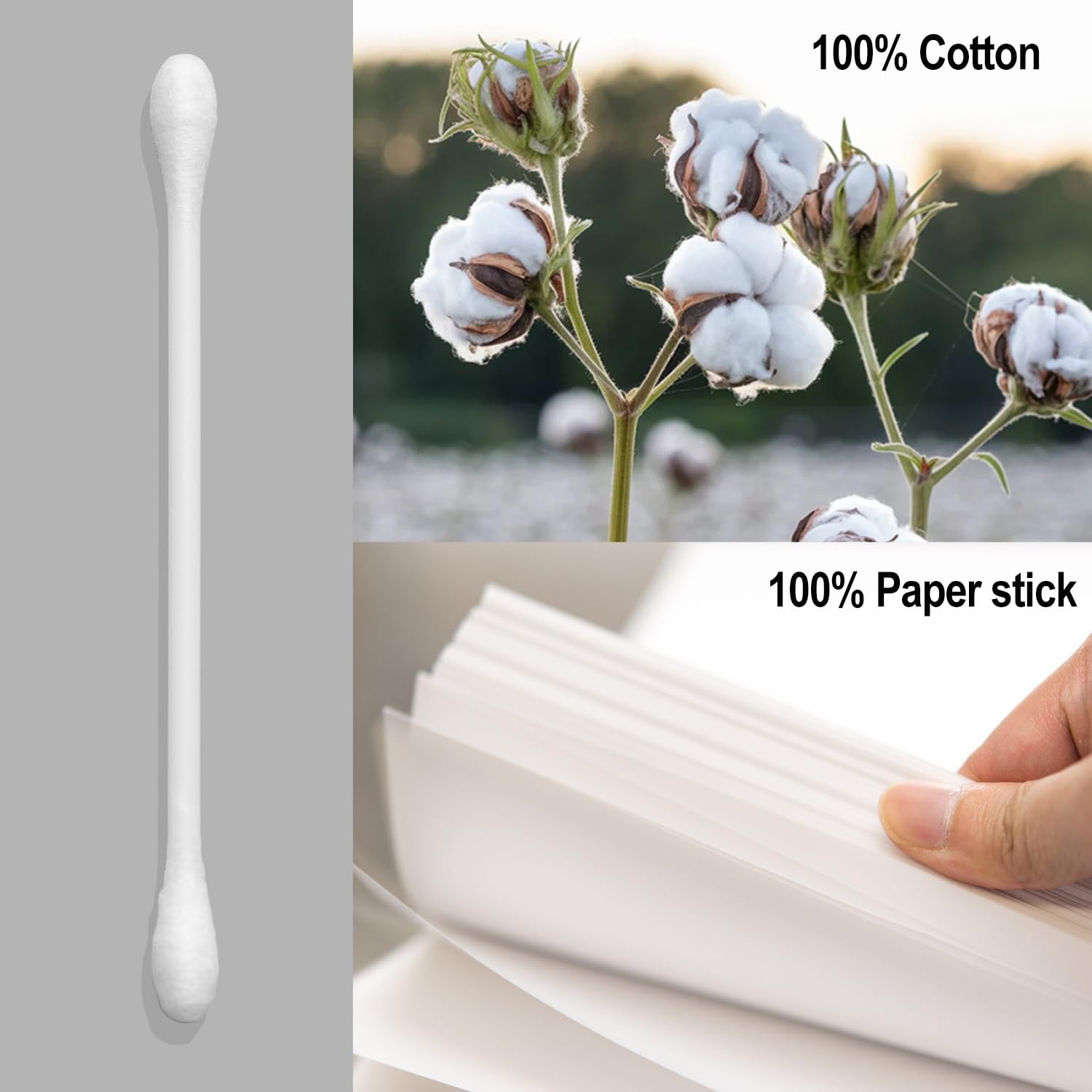 Cotton Buds, Gentle Cotton Swabs for Personal Hygiene 100 sticks