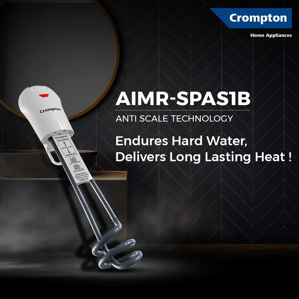 Crompton 1000W Superfast heating Immersion Rod| Anti-Scale technology| 100% Shock Proof| IP 68 Protection| 3 Yrs Warranty| Energy Saving| Powerful Heating Element| Bucket Hook