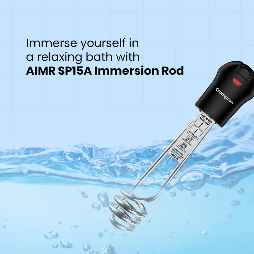Crompton 1500W Superfast heating Immersion Rod| 100% Shock Proof| IP 68 Protection| Anti-corrosive coating| 2 Yrs Warranty| Energy Saving| Powerful Heating Element| Bucket Hook