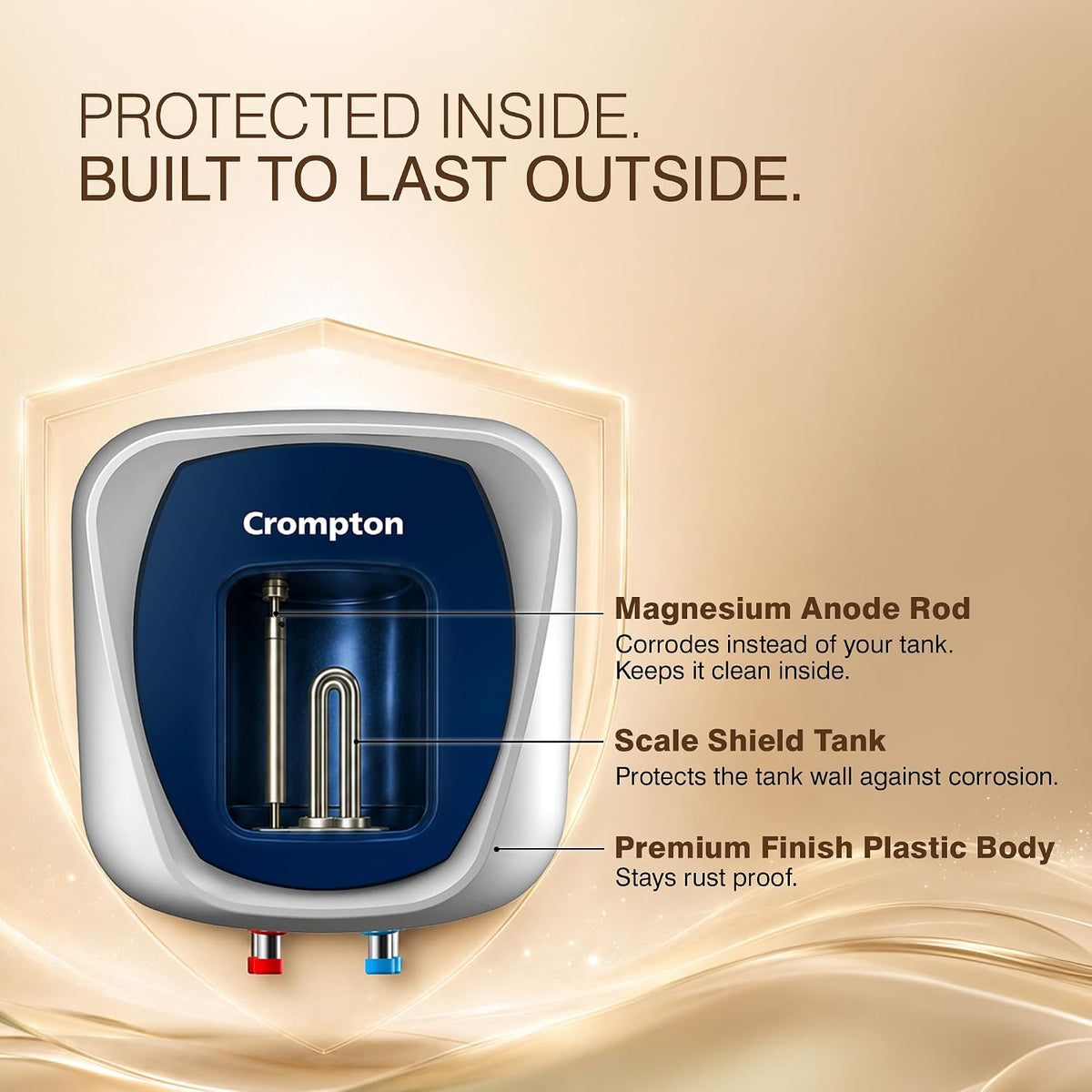 Crompton Amica Pro 25L | Free Installation | 5‑Star Storage Water Heater (Geyser) | Glassline Tank for Hard Water | 8 Bar High‑Rise Pressure | 5‑Level Safety | Rust‑Proof Body | 2kW Fast Heating