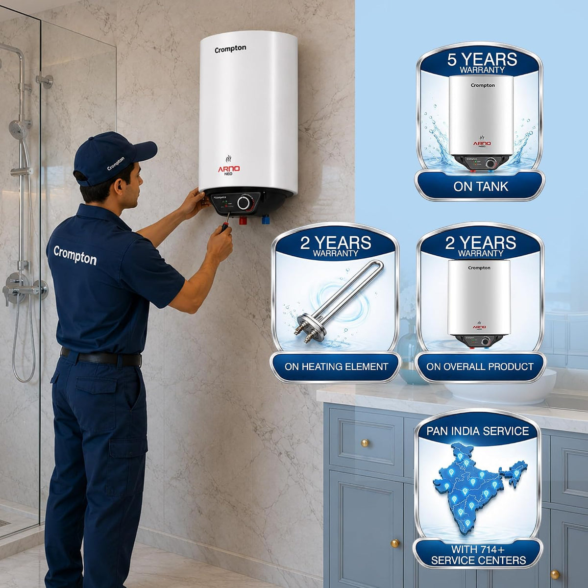 Crompton Arno Neo 15-L 5 Star Rated Storage Water Heater (Geyser) with Advanced 3 Level Safety, National Energy Conservation Award Winner 2023