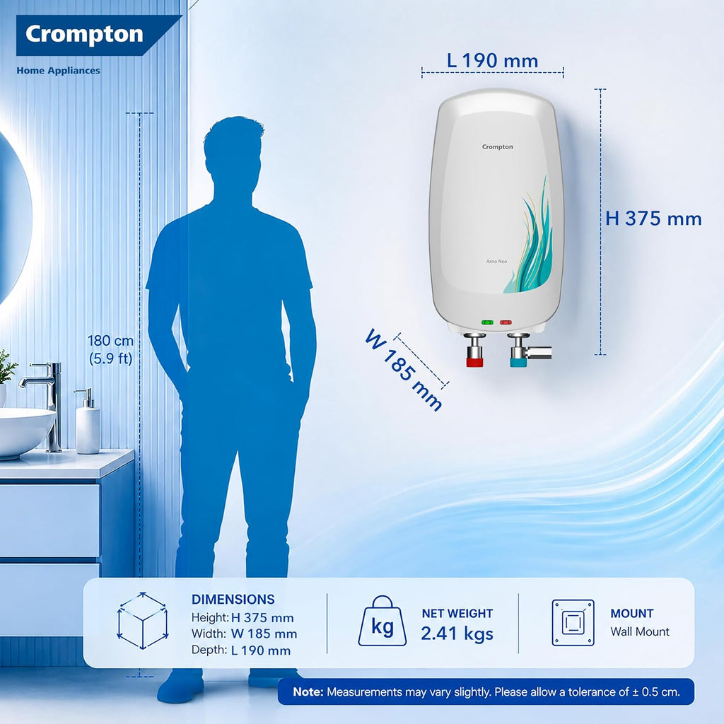 Crompton Arno Neo 3 Litre Instant Water Heater | 3 kW Heating Element | Food Grade SS Tank | 6 Bar Pressure Rated | Advanced 3-Level Safety | 5 Years Tank Warranty