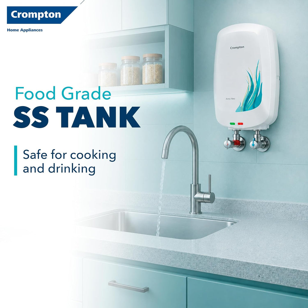 Crompton Arno Neo 5 Litre Instant Water Heater | 3 kW Heating Element | Food Grade SS Tank | 6 Bar Pressure Rated | Advanced 3-Level Safety | 5 Years Tank Warranty