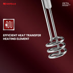 Havells Zeta 1500 watt Immersion Heater | ISI Mark Heavy Duty 3 Pin Moulded Plug, Touch Protection Cover | Waterproof, Heating Indicator, Nickel Plating, Warranty: 2 Year comprehensive |(Grey) Plastic