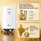 Crompton Arno Plus 15L 5‑Star Storage Water Heater | Anti‑Scale Technology for Hard Water up to 2000 ppm | 8 Bar High‑Rise Pressure | 5‑Level Safety | Free Installation & Pipes | 8 Year Tank warranty