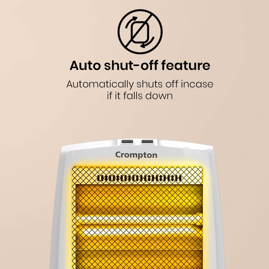 Crompton Comfy Plus 800 Watt Quartz Room Heater with 2 Heat Setting | Handle to carry | Neon Lamp indicator