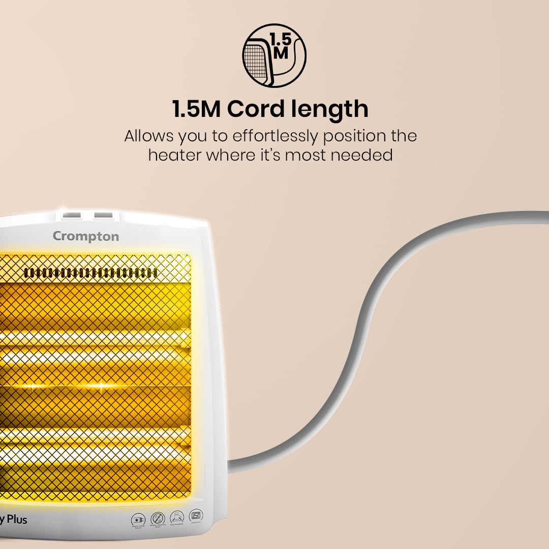 Crompton Comfy Plus 800 Watt Quartz Room Heater with 2 Heat Setting | Handle to carry | Neon Lamp indicator
