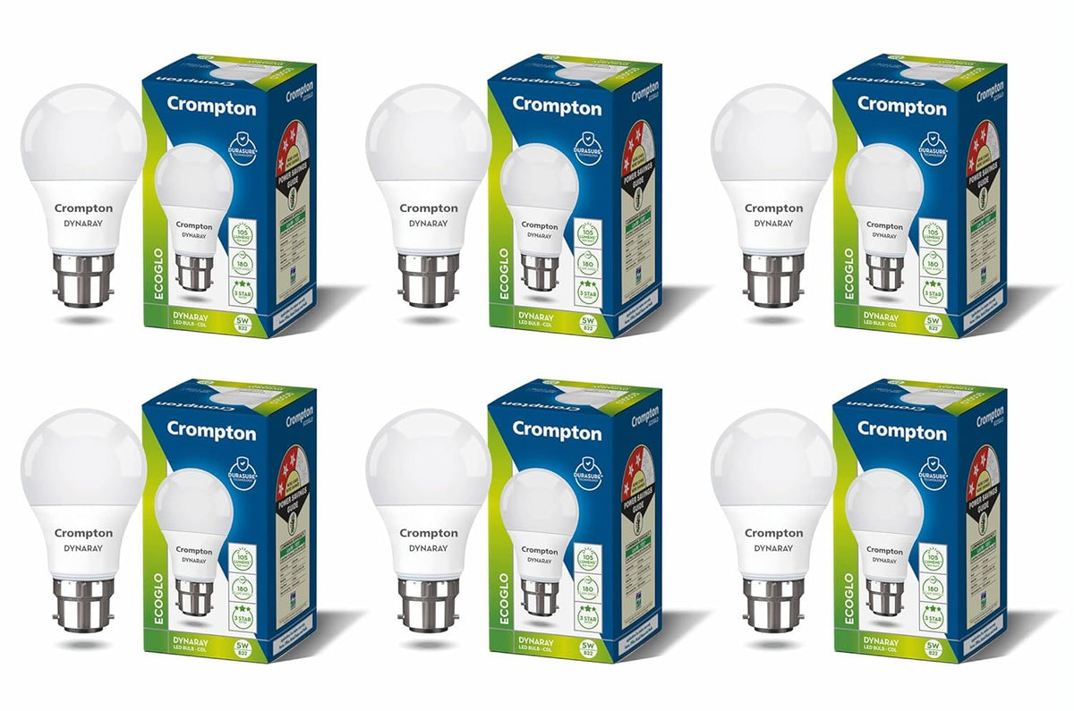 Crompton Dyna Ray 5W Round B22 LED Cool Day Light Pack of 6