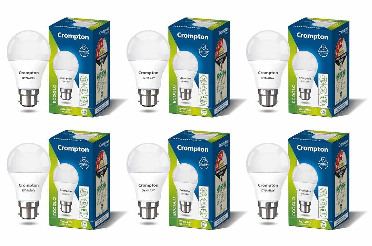 Crompton Dyna Ray 7W Round B22 LED Cool Day Light Pack of 6