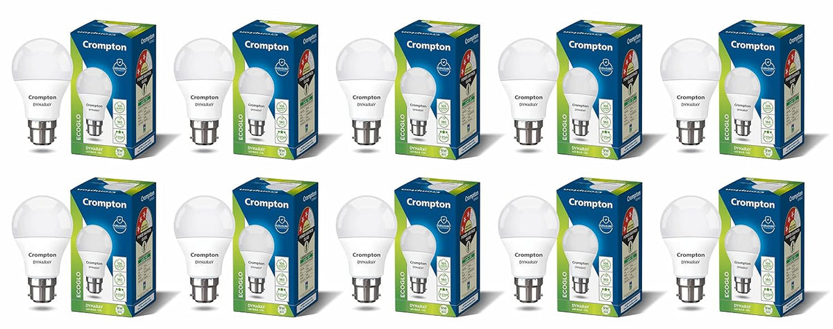 Crompton Dyna Ray 9W LED Bulb B22 | 945 Lumens, Pack of 10