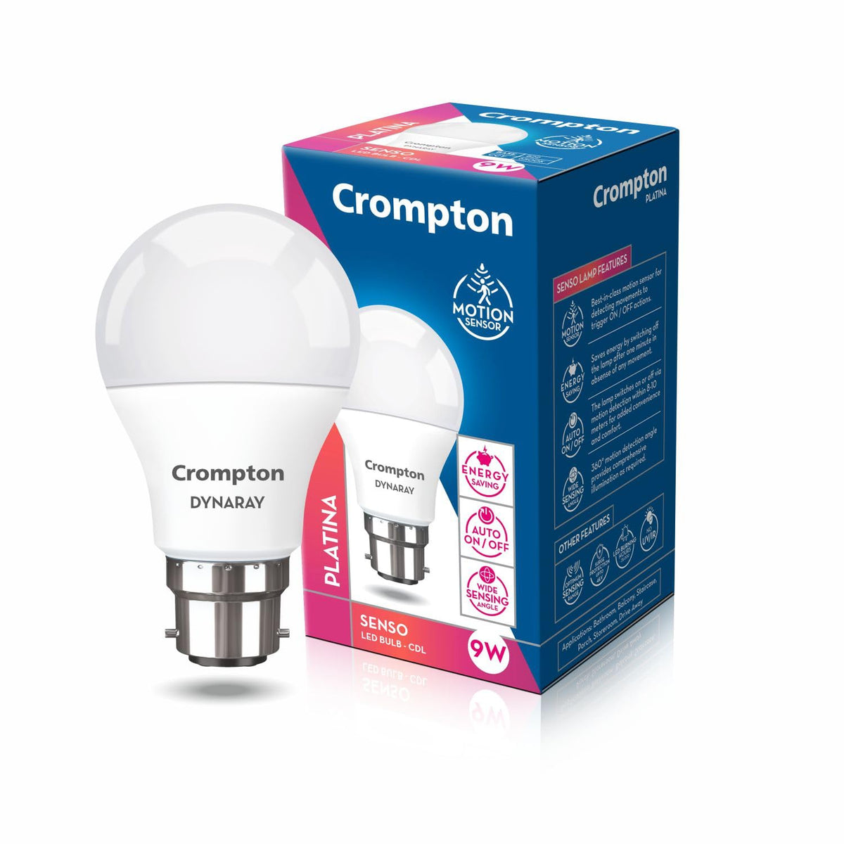 Crompton Dyna Ray 9W Motion Sensor LED Bulb B22 | Auto On/Off