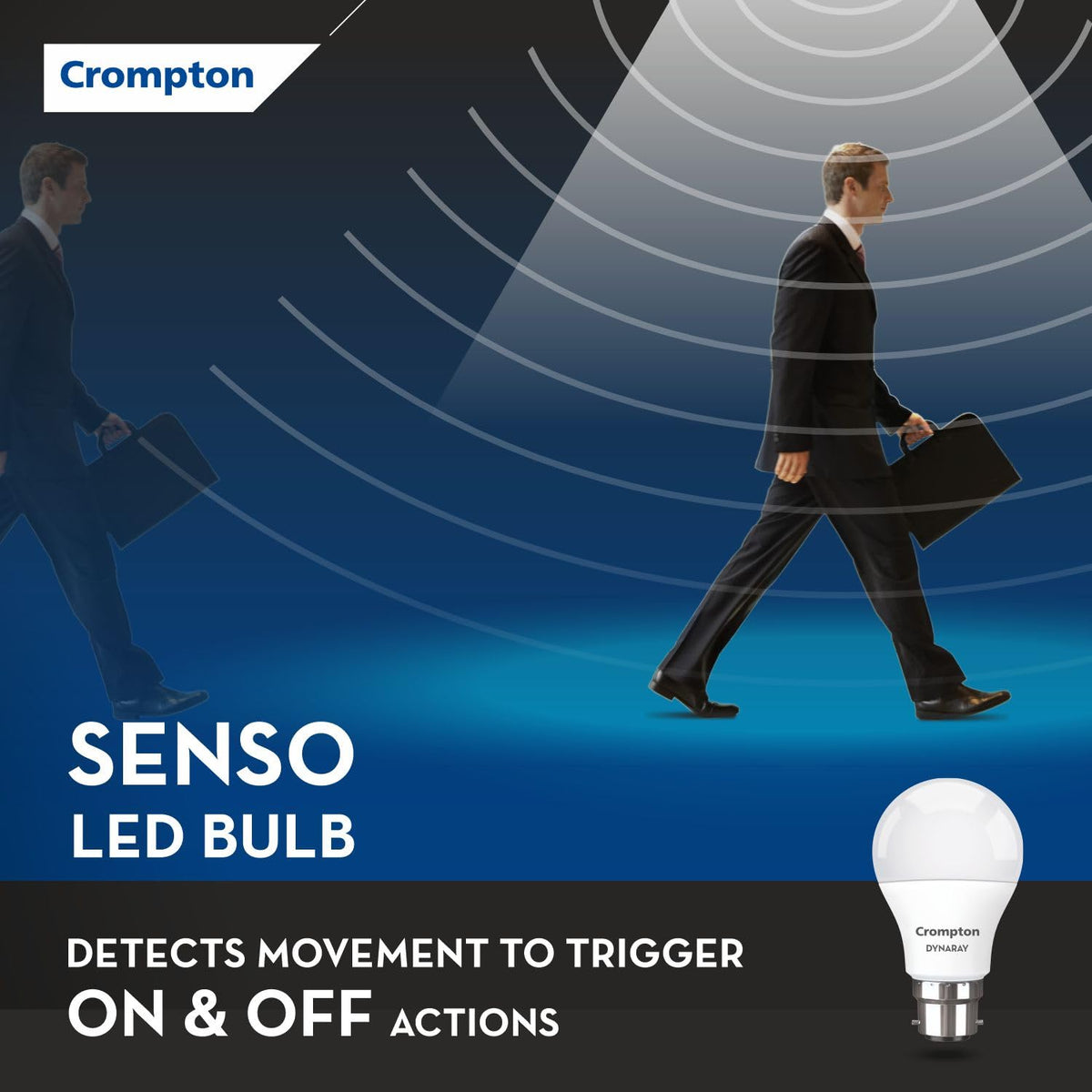 Crompton Dyna Ray 9W Motion Sensor LED Bulb B22 | Auto On/Off