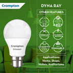Crompton Dyna Ray LED Bulb | 9W | Cool Day Light | B22 Base | 180 Degree Coverage | 4kV Surge Protection | 440V High Voltage Protection | Pack of 4