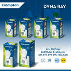 Crompton Dyna Ray 9 Watt LED Bulb Cool Day Light | Pack of 2 | B22 Base, Energy-Efficient | LED Bulb for Home & Office, Wide Light Spread