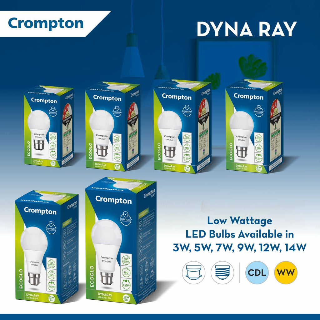 Crompton Dyna Ray 9W LED Bulb B22 | 945 Lumens, Pack of 10