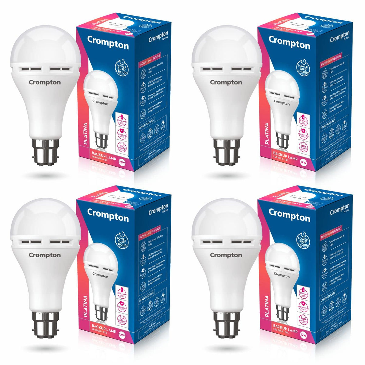 Crompton Emergency 12 W LED Bulb Base B22 Cool Day Light (Pack of 4)