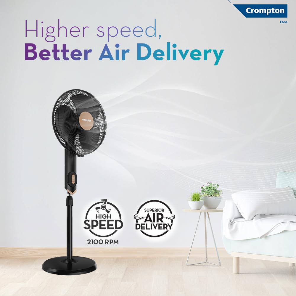 Crompton Highspeed Torpedo EX 400 mm Pedestal Fan | 2100 RPM | Easy Neck Tilt Mechanism | Superior Air Delivery | Smooth Oscillation | 2 Year Warranty | Black Bronze