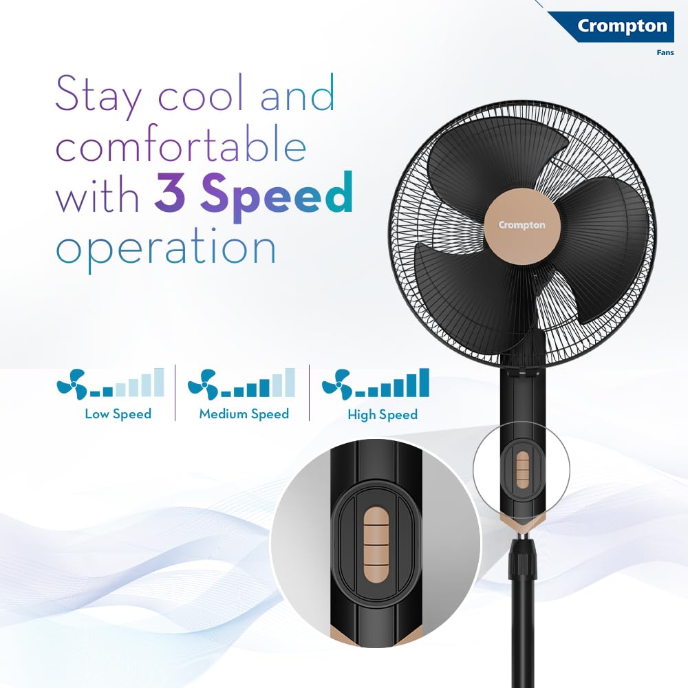 Crompton Highspeed Torpedo EX 400 mm Pedestal Fan | 2100 RPM | Easy Neck Tilt Mechanism | Superior Air Delivery | Smooth Oscillation | 2 Year Warranty | Black Bronze