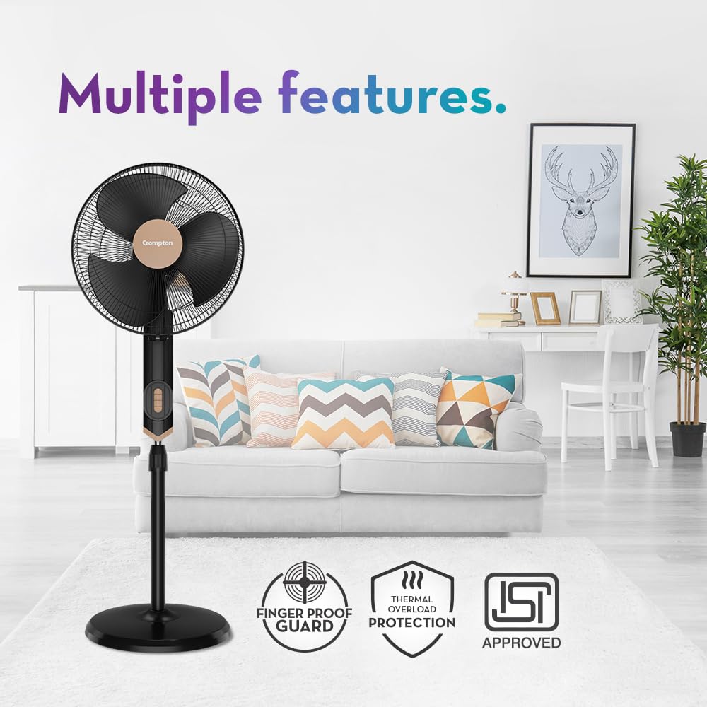 Crompton Highspeed Torpedo EX 400 mm Pedestal Fan | 2100 RPM | Easy Neck Tilt Mechanism | Superior Air Delivery | Smooth Oscillation | 2 Year Warranty | Black Bronze