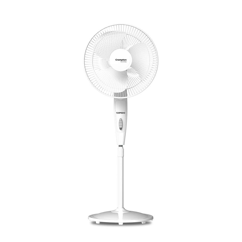 Crompton HighSpeed Torpedo 400 mm Pedestal Fan(KD White)  | Sturdy Base and Thermal Overload Protection for safety and durability | 2 years warranty