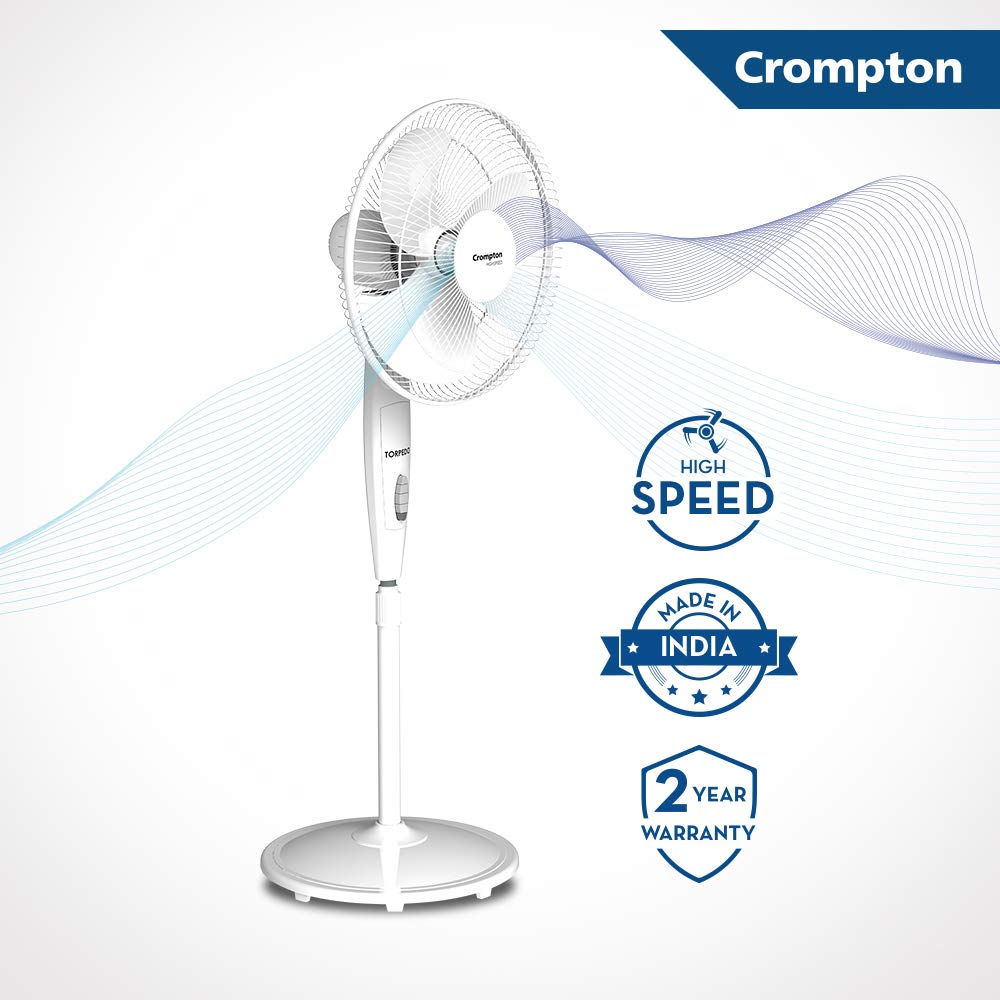 Crompton HighSpeed Torpedo 400 mm Pedestal Fan(KD White)  | Sturdy Base and Thermal Overload Protection for safety and durability | 2 years warranty