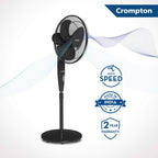 Crompton HighSpeed Torpedo 400 mm Pedestal Fan (Black) – Powerful 2100 RPM, 3-Speed Settings, Wide Oscillation, Thermal Overload Protection, 100% Copper Winding & Sturdy Base with 2-Year Warranty
