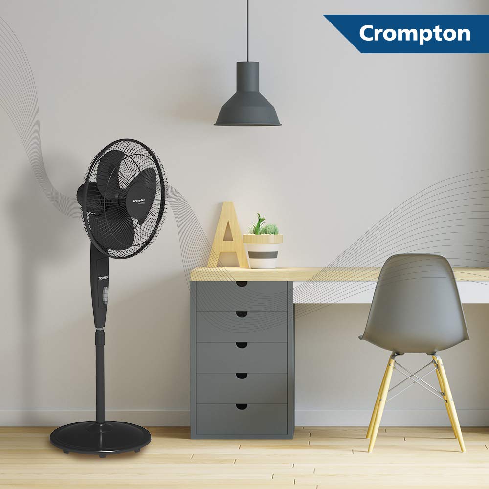 Crompton HighSpeed Torpedo 400 mm Pedestal Fan (Black) – Powerful 2100 RPM, 3-Speed Settings, Wide Oscillation, Thermal Overload Protection, 100% Copper Winding & Sturdy Base with 2-Year Warranty