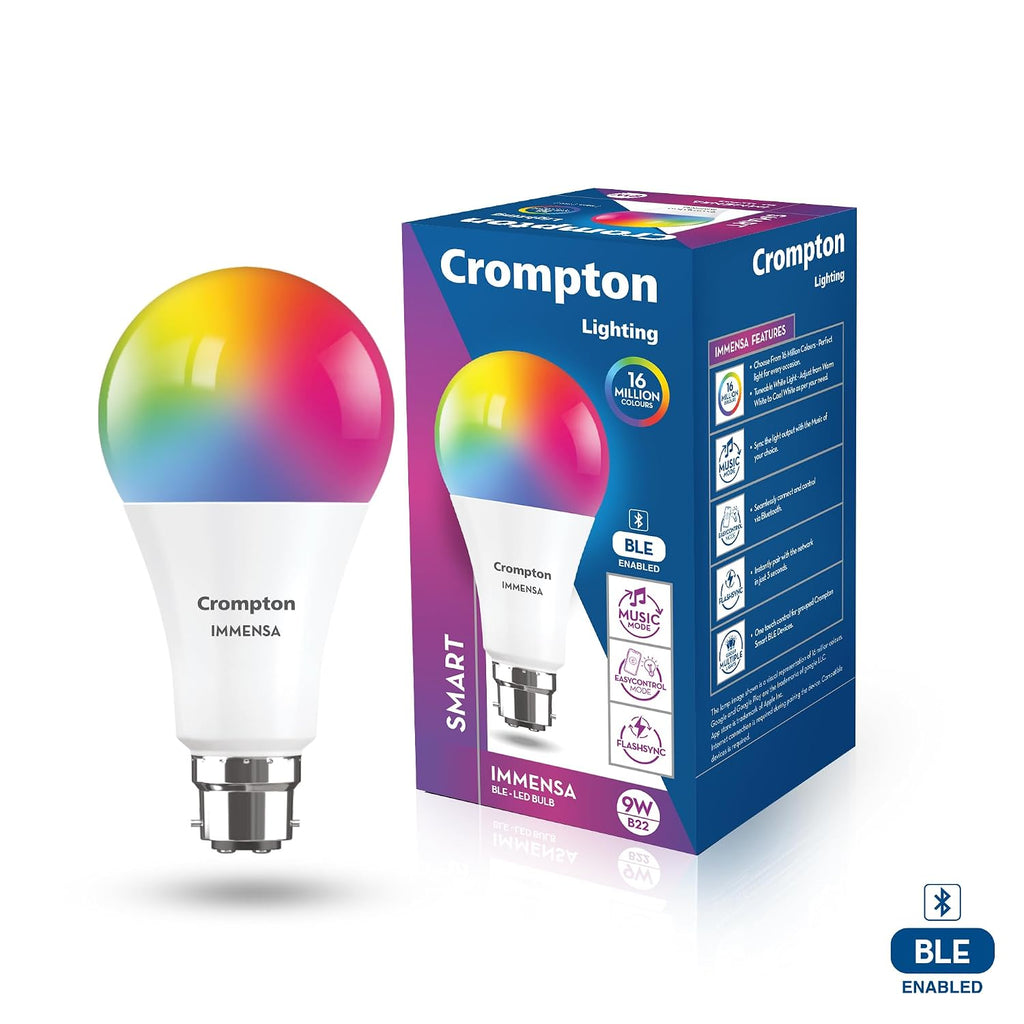 Crompton Immensa 9W Bluetooth Smart LED Bulb B22 | 16M Colours, Pack of 1