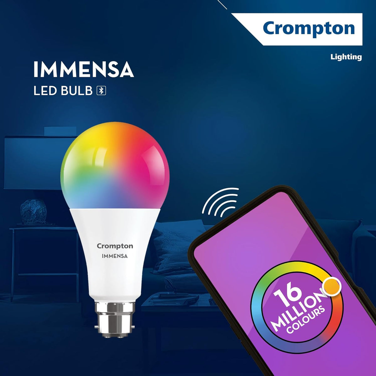 Crompton Immensa 9W Bluetooth Smart LED Bulb B22 | 16M Colours, Pack of 1