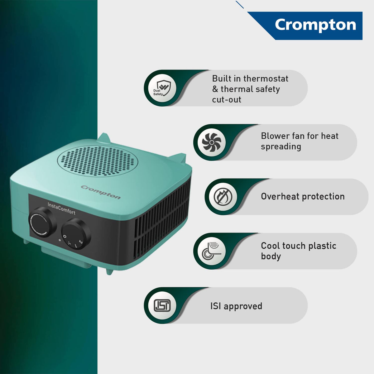 Crompton Insta Comfort Heater 2000 Watts Heat Convector with Adjustable Thermostats, Standard (‎ACGRH- INSTACOMFORT)