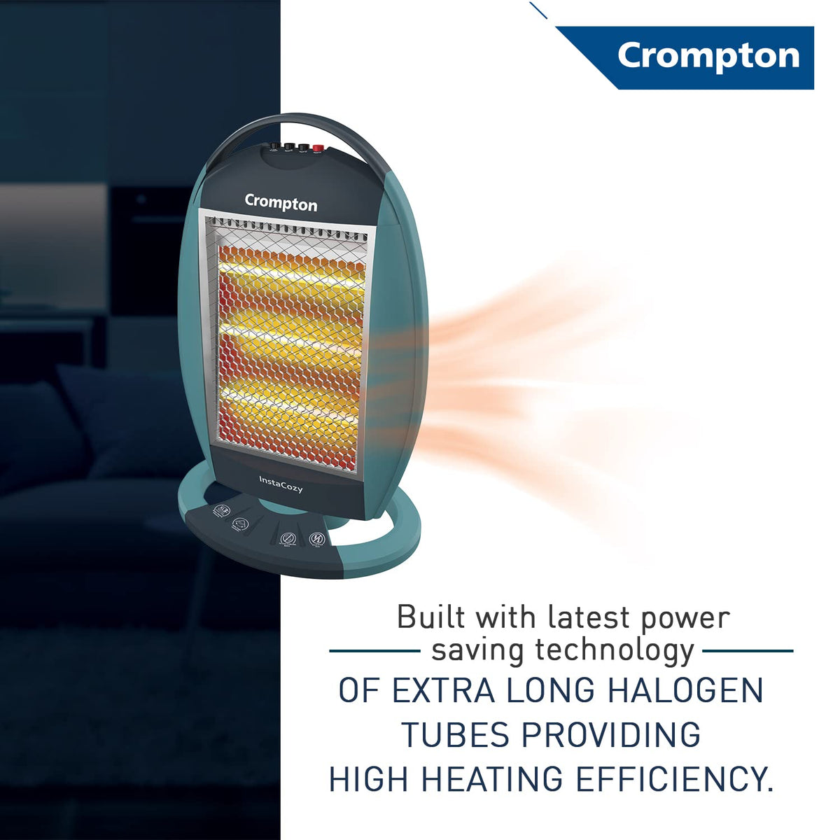 Crompton Insta Cozy 1200 Watt Halogen Room Heater with 3 Heat Settings(Grey Blue)