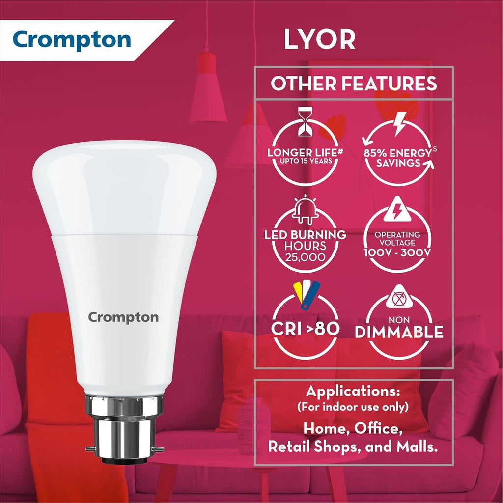 Crompton LED10DFCDLLYOR Round Base B22 LED Bulb (Cool Day Light, 10-Watt)