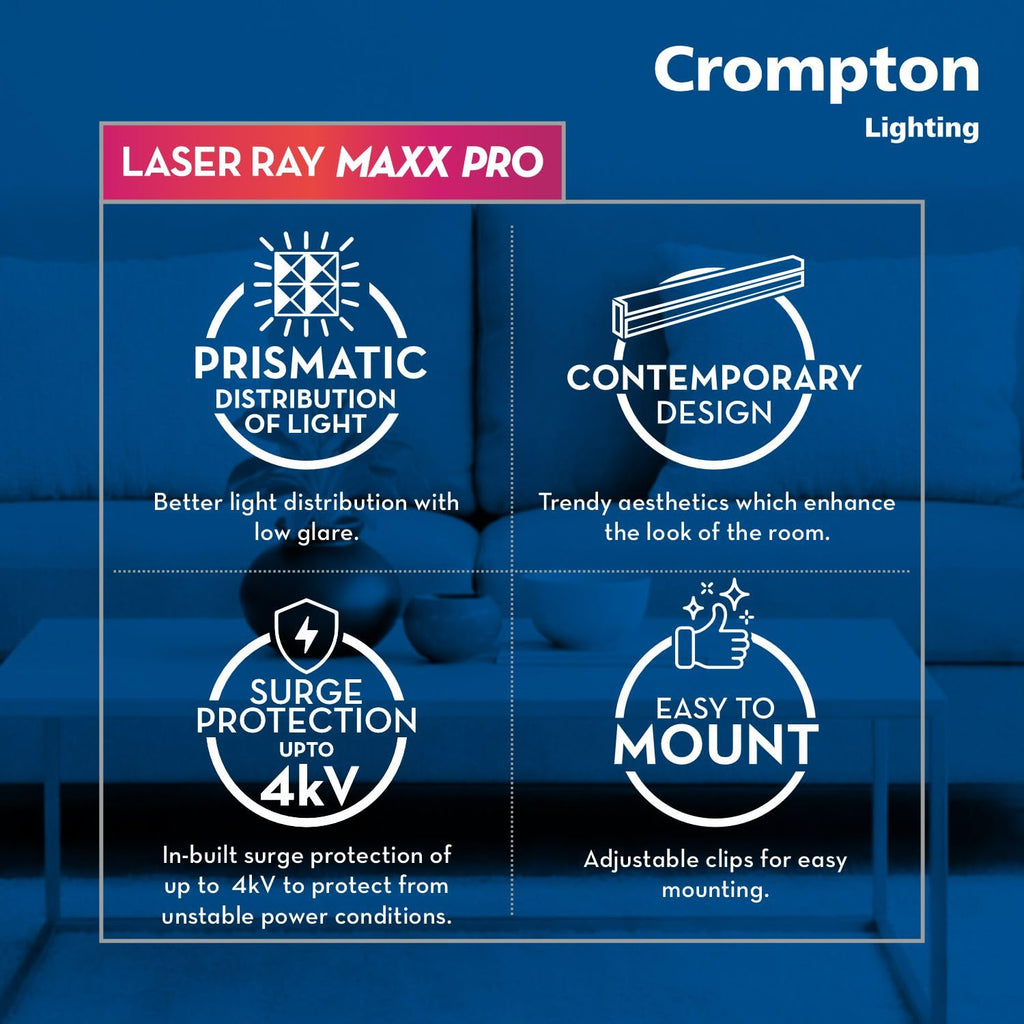 Crompton Laser Ray Maxx Pro 36W LED Batten | Energy Efficient Batten for Home | Cool Daylight | Pack of 6