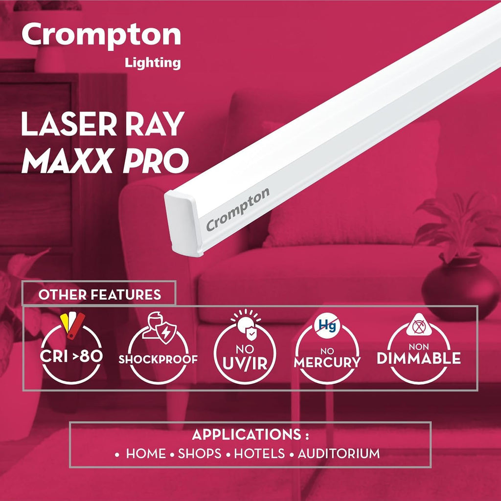 Crompton Laser Ray Maxx Pro 36W LED Batten | Energy Efficient Batten for Home | Cool Daylight | Pack of 6