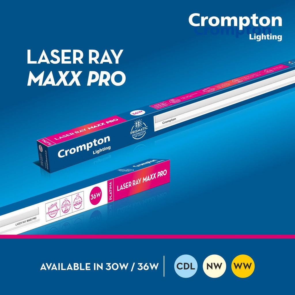 Crompton Laser Ray Maxx Pro 36W LED Batten | Energy Efficient Batten for Home | Cool Daylight | Pack of 6