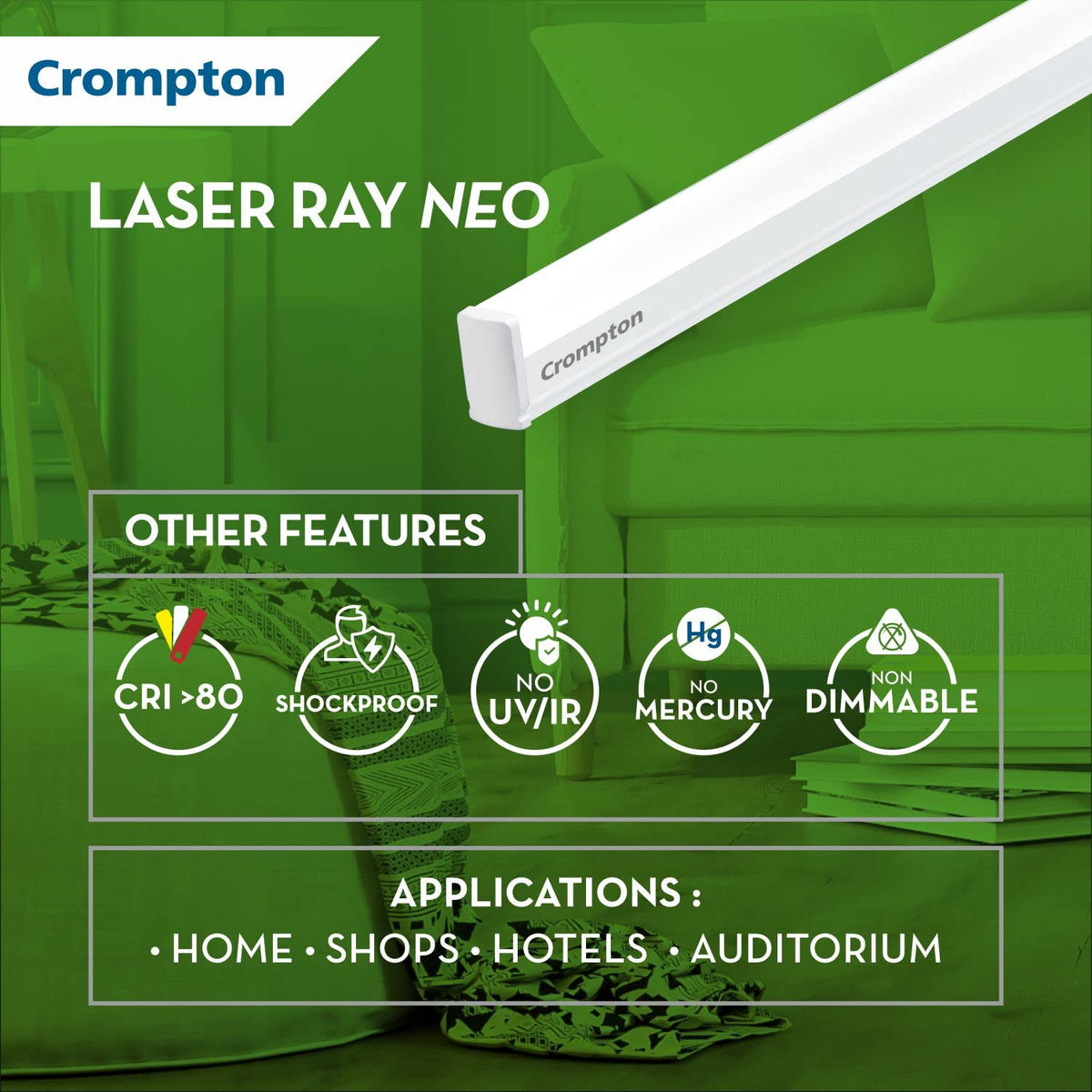 Crompton Laser Ray Neo 36W LED Batten, 4 Feet | 6500K, Pack of 4
