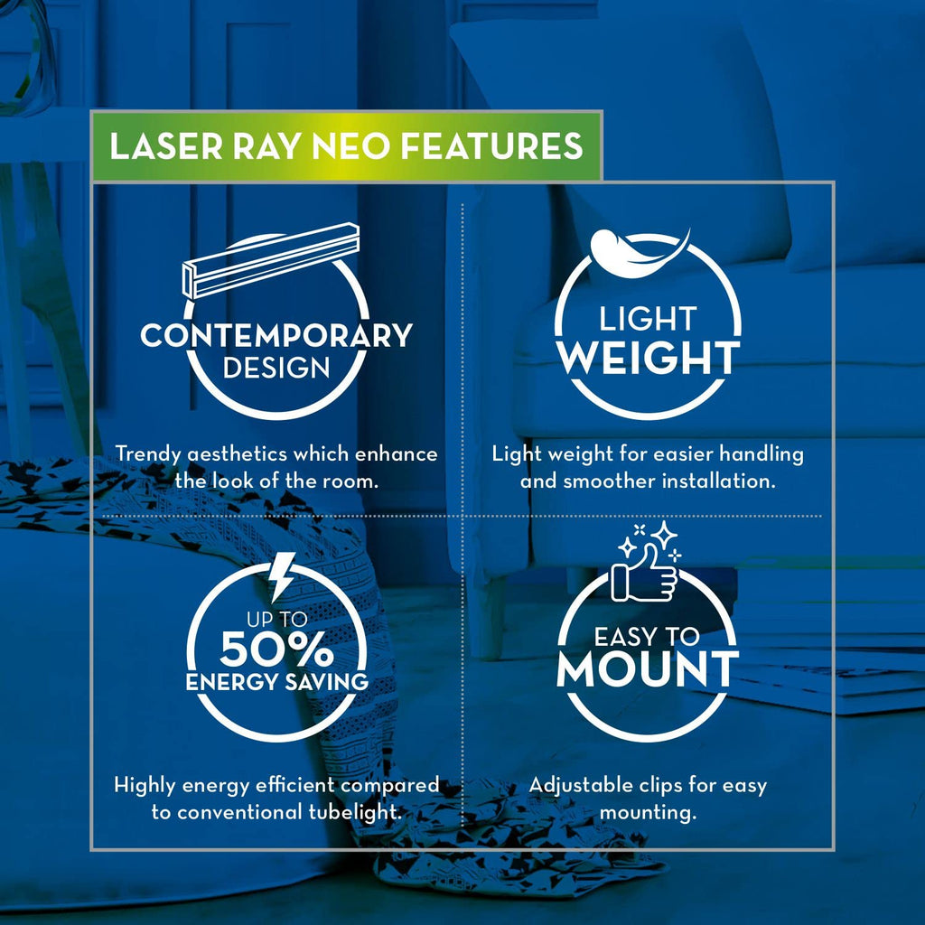 Crompton Laser Ray Smile 24W LED Batten |4 feet Slim Batten for Living Room & Bedroom | Energy Efficient Tubelight for Home | BIS Approved | Cool Day Light (6500K) (Pack of 4)